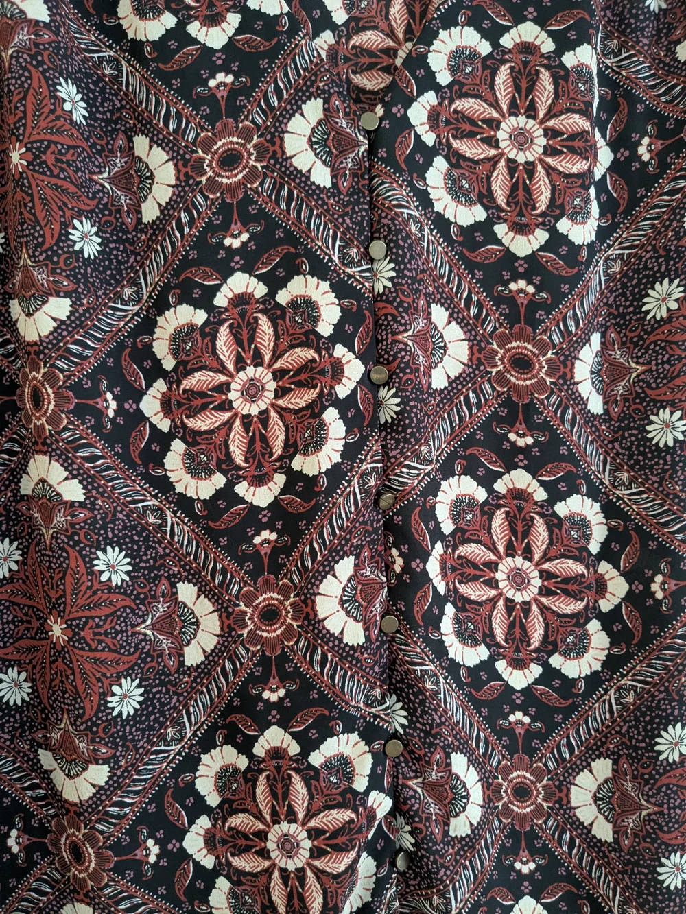Maurices Black & Brown Floral Medallion Short-Sleeve Button Down Top - Picture 5 of 10